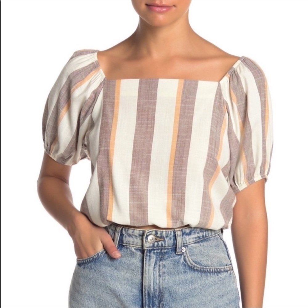 Show Me Your MuMu Striped Crop Top - Brown, Cream, Orange